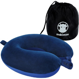 Подушка для шиї з піною з пам'яті, зручна та легка, ідеальна для сну в літаку, автомобілі, поїзді, автобусі та вдома, з чохлом для зберігання (Блакитна)