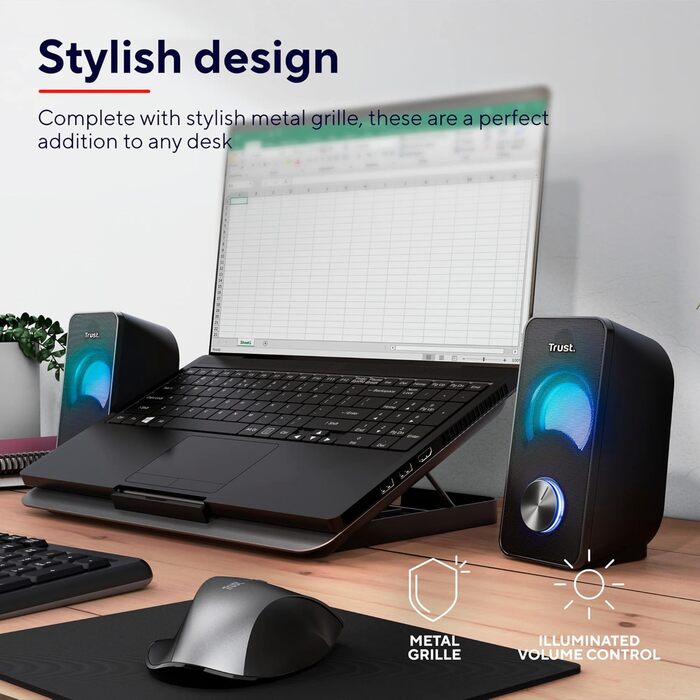 Комп'ютерна акустика Trust Arys 2.0: 28 Вт, USB, AUX, RGB, для ПК, ноутбука, смартфона