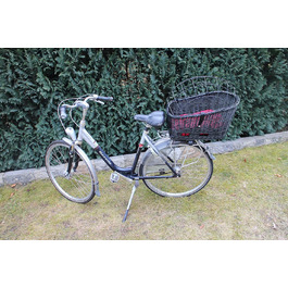 Корзина для велосипеда для перевезення багажу з лози та металевою сіткою, з подушкою, чорна, XL або XXL. Підходить для собак та інших тварин. Розміри XXL: 60 x 40 x 50 см.