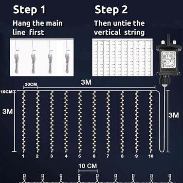 Льодогенератор Joycome 3м x 3м з 300 LED, 8 режимів, вологостійкий, для дому, балкона, вечірки, шматку, теплий білий
