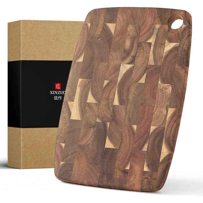 XINZUO 33 * 22 * 1.9cm Acacia Wood Brainwood Cutting Board, Double-Sided, Wooden Board Kitchen Chopping Boards, Serving Board, Bread & Snack Board, Breakfast Board for Bread, Cheese, Meat, Vegetables