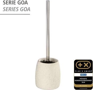 Набір для туалету WENKO Goa: тримач щітки з важкого полірезину (імітація каменю) та щітка з змінним насадком, бежевий, 11,8 x 38,5 см