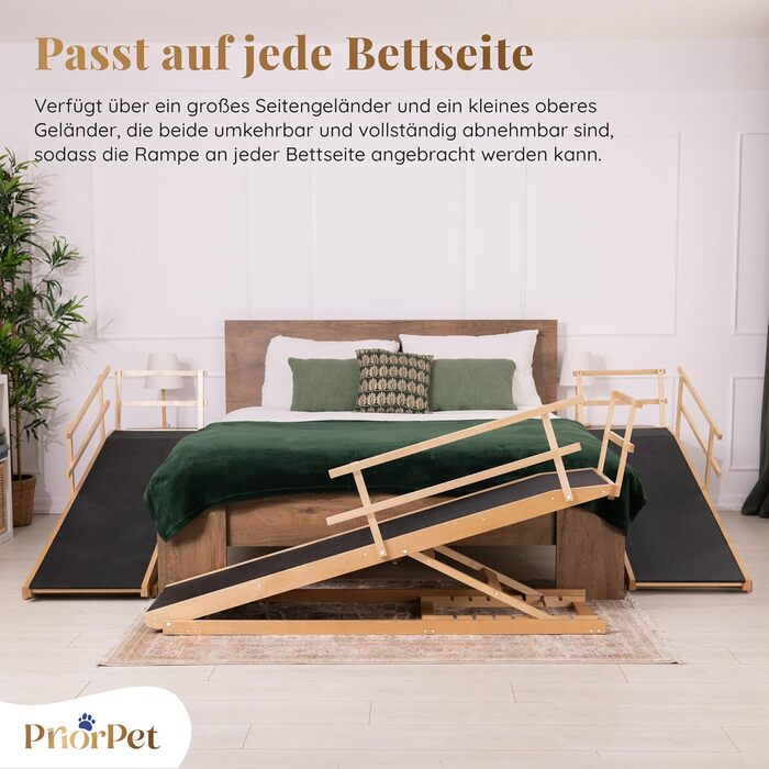 Східці для собак до ліжка з захисним бар'єром - для великих собак до 90 кг - регульована висота до 94.5 см - ширина 49.5 см - складаються - антиковзке покриття - з натурального дерева (бірча) - колір натуральний