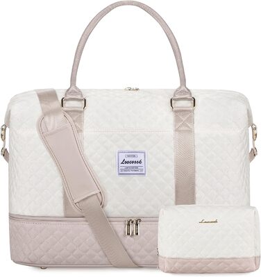 Спортивна сумка LOVEVOOK для жінок, велика ручна поклажа, дорожня сумка-дуffel, містка для подорожей, сімейна, для фітнесу, басейну, лікарні, догляду за дитиною (2 шт., бежевий, рожевий)