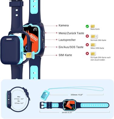 Дитячий смарт-годинник Blackview Kinder 4G: GPS, SIM-карта, відеодзвінки, SOS, дзвінки, чат, SMS, шкільний режим, лічильник кроків, блакитний