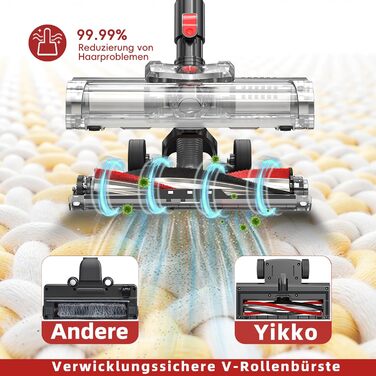 Yikko 3-в-1, пилосос 60KPa з потужним кабелем, електрична підміталка з гнучким шлангом, пилосос з LED-підсвічуванням, ідеально підходить для килимів/підлоги/волосся (Червоний-60)