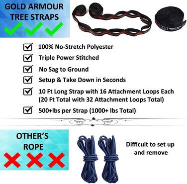 Гамак подвійний кемпінговий Gold Armour XL з ременями - для відпочинку на природі та вдома (США)