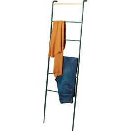 Yamazaki 2813 TOWER Leaning Clothes Rack, Steel/Wood, Minimalist, 45 x 24 x 160 cm (Green (Forest Green), Modern)