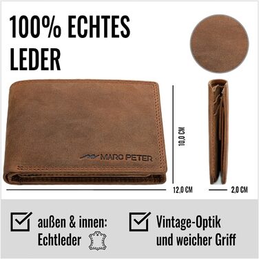 Marc Peter® Genuine Leather Wallet Hanover | Wallet for Men with RFID Protection | Large 10 Compartments Card Holder | Vintage Brown Portemonnaie