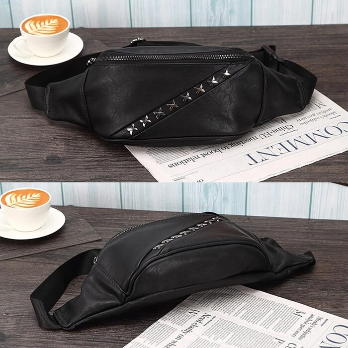 Чоловіча поясна сумка на ремінь з натуральної шкіри, чорна. Ідеальна для подорожей, активного відпочинку та хайкінгу.