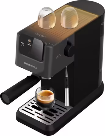 GRUNDIG KSM 4330 Espresso Machine with Milk Frother, for Ground Coffee, Removable Water Tank, Touch Display, 1626 W Power, Memory Function, Black