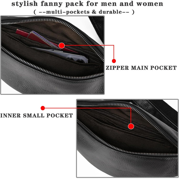 Чоловіча/Жіноча поясна сумка з екошкіри в стилі вінтаж, чорна. Сумка на пояс для подорожей, фестивалів, спорту. (1033lzw Schwarz)