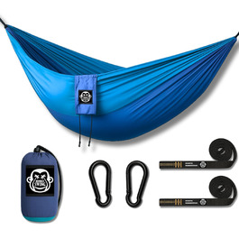 Ultralight Hammock including Carabiners & Heavy-Duty Straps (load capacity up to 220 kg, 275 x 140 cm) – ideal for camping, outdoor activities, trekking & as a travel hammock (Turquoise/Orange) (Blue)