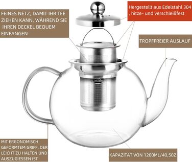 Скляна чайниця CNGLASS 600мл/20.3oz з ситом, стійка до плити, для листового та квіткового чаю