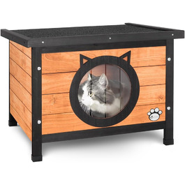 Будинок для котів VOUNOT® з асфальтовим дахом, вулиця, 57 x 45 x 43 см (дерево, вушка кота)