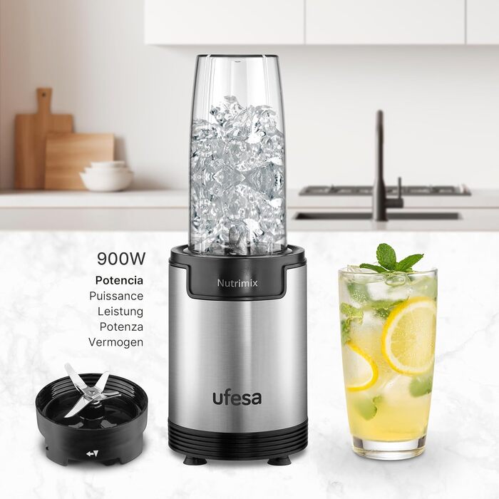 Блендер Ufesa White Gold, 1500 Вт, 1.5 л скляний глечик, регулятор швидкості з LED-підсвічуванням, подрібнювач льоду, 6 знімних лез з нержавіючої сталі, 2 швидкості + TURBO