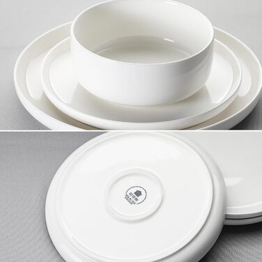 MALACASA Dinnerware Set for 6, LUNA 18-Piece Tableware Set made of White Porcelain, Modern Dinnerware Set with 6 Dinner Plates, Dessert Plates, and Cereal Bowls each