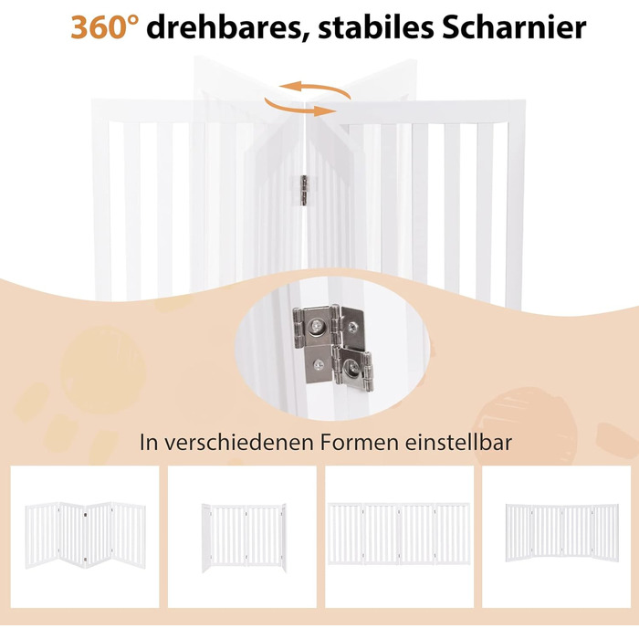 Захисний бар'єр для собак Costway, 89 см, 4 панелі, дерев'яний, розкладний, для дітей, захист від сходів, білий