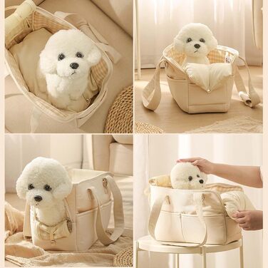 Транспортна сумка Dokeno для собак та котів до 8 кг, складана переноска для подорожей та авто, дихаюча переноска для домашніх тварин з ручками (Бежевий, 41x19x31 см)