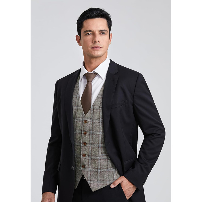 Чоловіча жилетка HISDERN в клітинку, класична, з бавовни, для весілля, в стилі 'Hahnentritt', під костюм (3XL, сірий/коричневий)