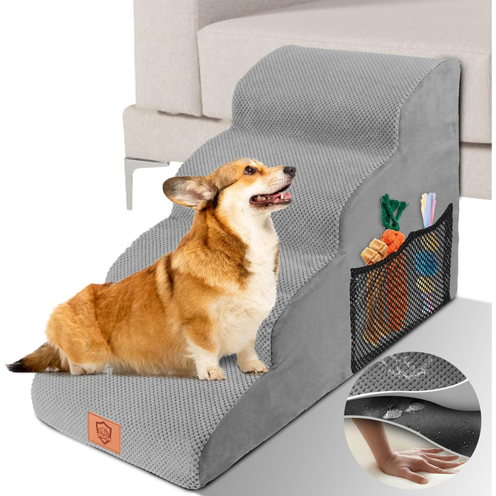 Dog stairs, dog stairs 50cm high, pet stairs 4 steps, removable non-slip foam dog ramp, dog stairs for small dogs and cats, washable cat stairs