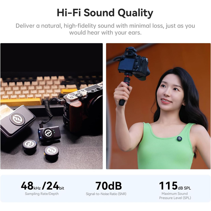 Hollyland Lark M2 Бездротовий петличний мікрофон для iPhone 17/16/15 та Android, 300м радіус дії, Hi-Fi звук, 30 год роботи від акумулятора (версія для камери)