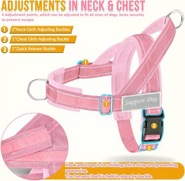 Нашийник для собак середнього та великого розміру з поводком 1,55-1,7 м, м'який та світловідбиваючий, регульований, анти-тяга, для прогулянок (L, Рожевий)