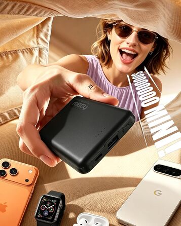 Міні-павербанк Miady 5000mAh 18.5W з USB-C портом для iPhone, Samsung, iPad, чорно-білий
