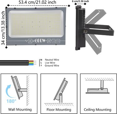 LED Floodlight Outdoor, IP65 Waterproof Outdoor Floodlight LED Spotlight 30000LM Floodlight, Outdoor Floodlight for Backyard, Garden, Workshop, Yard, Driveway, Doors, Garage, Hallway (Warm White, 600W)