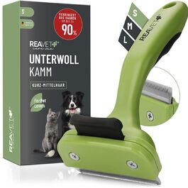 Гребінець для підшерстка ReaVET для собак та котів з короткою шерстю, середніх порід. Видаляє підшерсток, доглядає за верхнім шаром шерсті. З кнопкою самоочищення. Ідеальний для сезонного линяння. Гребінець для собак та котів, підходить для малих порід (S).