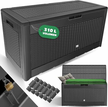 KESSER Садова скриня для подушок 310 л з роликами, складна кришка, ручки, ротанг, антрацит