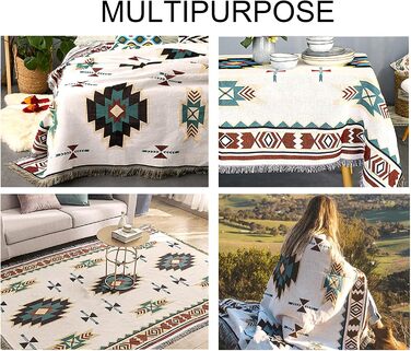 Плед Boho з китицями 130×180 см, геометричний жаккардовий плед у американському етнічному стилі, декоративний плед для дому, офісу, подорожей і кемпінгу Sucre