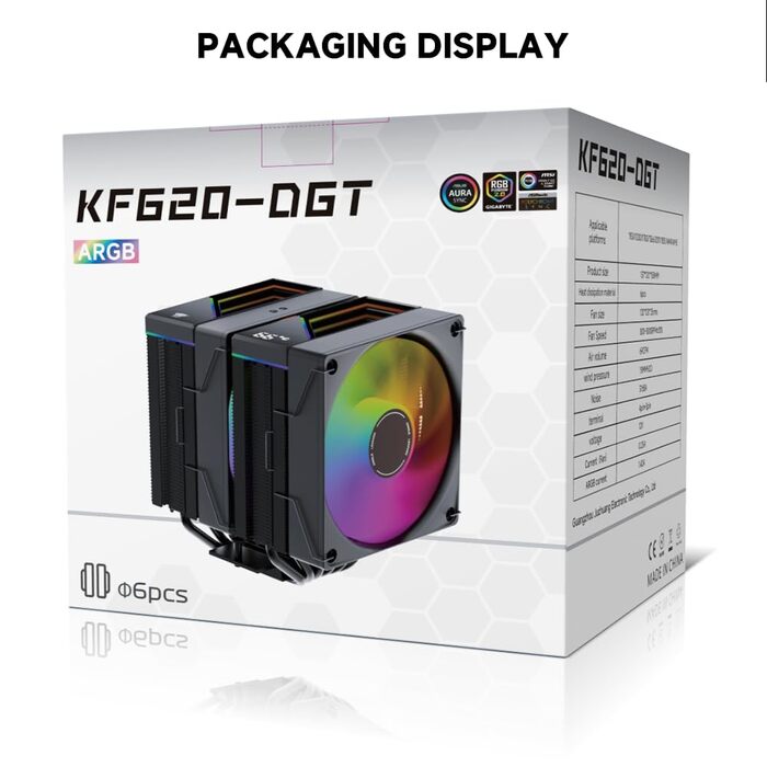 Система водяного охолодження CPU TZMRIT KF620 DGT з дисплеєм температури, 265W TDP, для Intel LGA 1700/1200/115X/1851/1366/2011 та AMD AM4/AM5