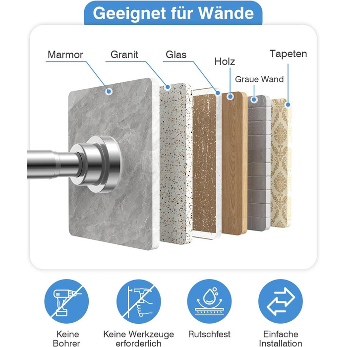Телескопічна штанга для карнизи/душової кабіни, 79-195 см (срібна)