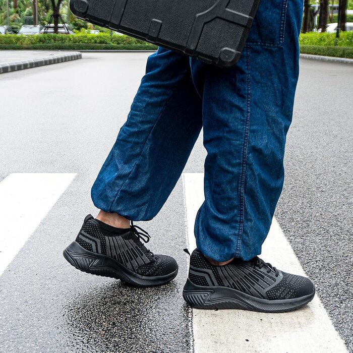 Черевики робочі чоловічі/жіночі Hitmars, захисні черевики зі сталевим підноском, зручні кухарські черевики, легкі черевики, черевики для дахів, чорні/сині, EU36-48 (46 EU, чорні робочі черевики)