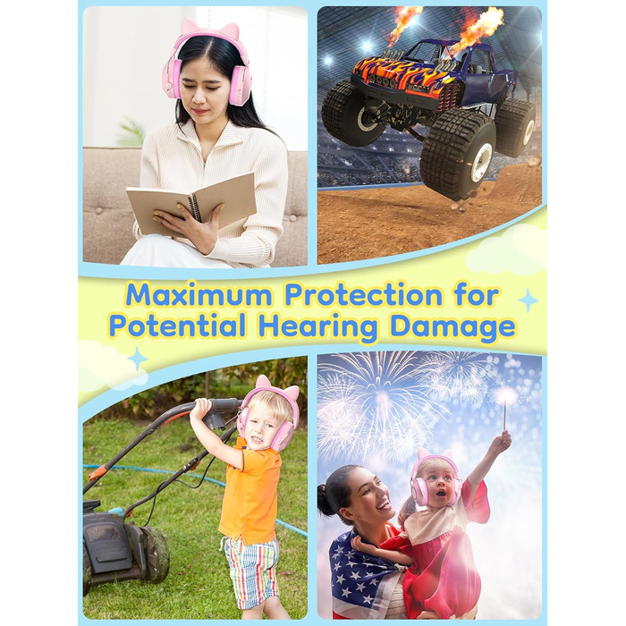 Навушники захисні дитячі Dr.meter SNR 32dB, захист від шуму для дітей з аутизмом, концерти, авіашоу (2 шт. зелені та рожеві)