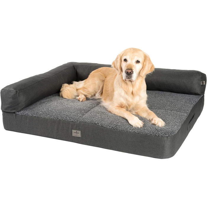 JAMAXX Преміум Софа для собак 2-в-1 - Ортопедична подушка з Memory Foam, Знімні подушки та чохол, Матеріал: Лямбсфур/Шерпа, PDB3014 (L) 120x90 антрацит