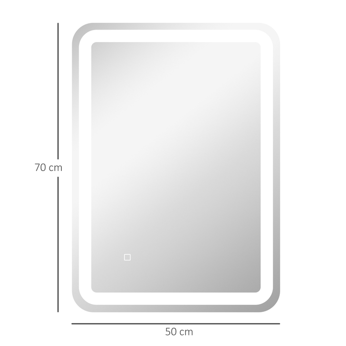 Дзеркало Kleankin Bad Spiegel LED 50 x 70 см з 3 кольорами світла та сенсорним вимикачем, IP44, автоматичне проти запотівання, функція пам'яті, скло Hartglas, срібний