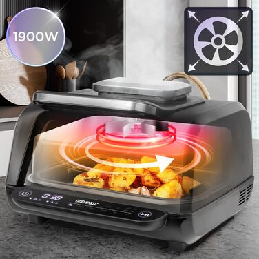 Фритюрниця Duronic XXL з 10л об'ємом та 2 камерами: подвійна фритюрниця без олії, Air Fryer для смаження без жиру (чорна)