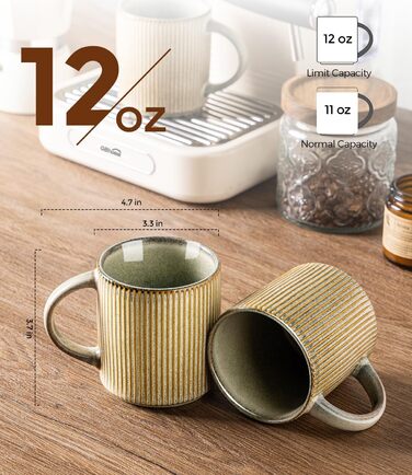 Набір посуду з каменю GBhome на 6 осіб, 18 предметів, ручна робота, реактивна глазур, мікрохвильова та посудомийна безпека, глибокий зелений колір (Desret Salbei), включає чашки (6 шт.)