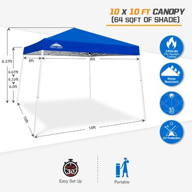 EAGLE PEAK 3 m x 3 m Pop-Up Tent with Sloping Legs (Blue)