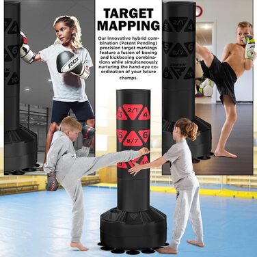 Дитячий боксерський мішок RDX 4 фути зі стійкою, рукавички для тренувань, MMA, кікбоксинг, бокс, бойові мистецтва, муай-тай, партнер для ударів, мішки для ударів, мішки-манекени, вакуумна основа (багатофункціональний) білий 4FT