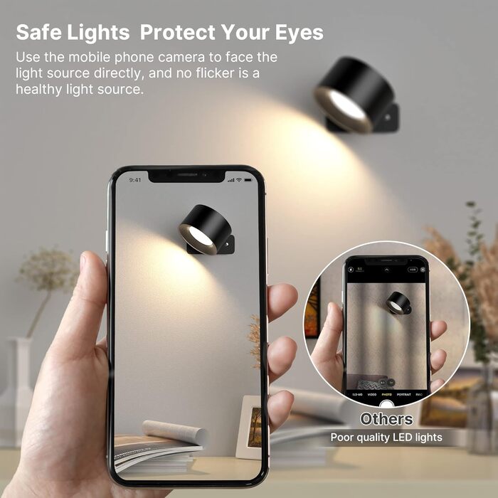 LED настільна лампа настінна з USB-зарядкою, 3 кольори та 3 рівні яскравості, 360° поворот, сенсорне керування, 2 шт. (білий, чорний)