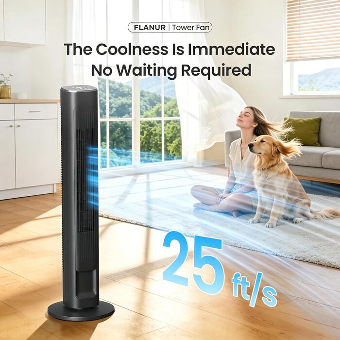 Вентилятор вежовий FLANUR WiFi Alexa 108 см, тихий (25 дБ), з пультом, 4 режими, 90° осциляція, таймер 12 год, чорний