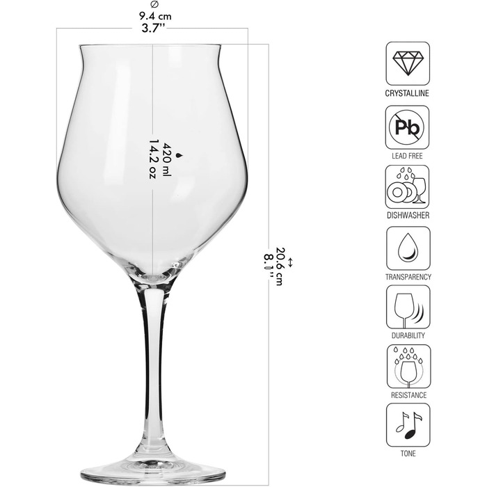Krosno Bier-Tulpen Beer Glasses | Tasting Glass | Set of 6 | 420 ML | Avant-Garde Collection | Perfect for Home and Parties | Dishwasher Safe