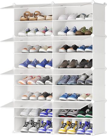 Plastic shoe cabinet, DIY simple shoe rack, narrow, with door, steel frame, stable, for hallways, bedrooms, entryways, White with Transparent Door, 2 * 6 (White, 2x8)