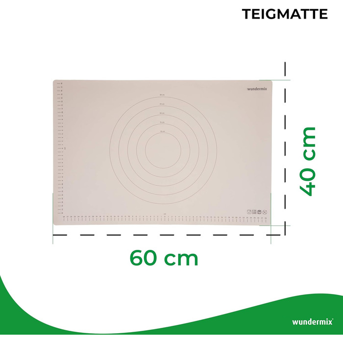 Wundermix - WunderMat® Baking Mat for Baking (60x40cm) • Silicone Baking Mat • Silicone Dough Mat with Markings • Non-Slip Baking Mat • Non-Stick Dough Mat