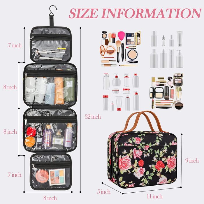 Сумка-органайзер для подорожей Ideatech, водонепроникна косметичка для жінок та чоловіків, з петлею для підвішування (чорно-жовта квітка)