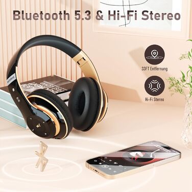 Бездротові навушники Lankey Sound Bluetooth Over-Ear з 6 EQ, FM, SD/TF, вбудованим мікрофоном, 65 годин роботи, чорний колір