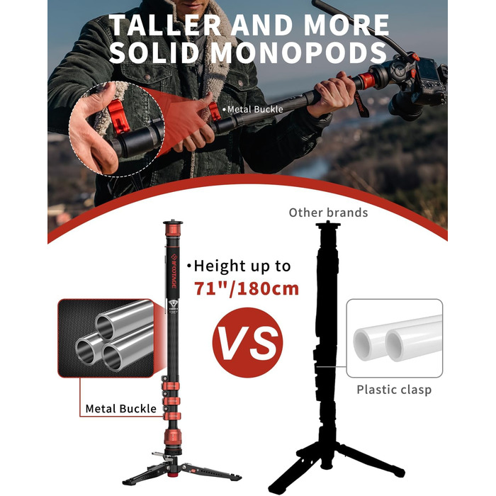 Штатив монопод IFOOTAGE Cobra 3 C180F-P з вуглецевого волокна, 181 см, максимальне навантаження 8 кг